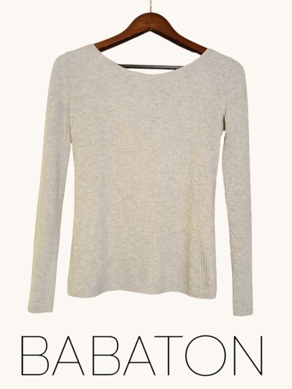 BABATON Light Gray Ribbed Wool Sweater with Cross Panel - Like New